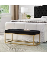 Simplie Fun Modern Tufted Channel Entryway Bench Emerald Velvet Upholstered End of Bed Bench with Metal Frame, Footboard Bench for Living Room