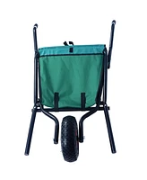Collapsible Wheelbarrow 176 lbs Folding Yard Garden Wheelbarrow Foldable Lightweight Gardening Heavy Duty Oxford Cloth Green Lawn Cart for Grass, Leaf