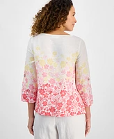 Charter Club Petite Linen Ombre Floral Print Top, Exclusively at Macy's