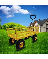 Streamdale Furniture 3 cu. ft. 300 lbs. Capacity Removable Sides Metal Steel Mesh Heavy Duty Utility Wagon Outdoor Garden Cart in Yellow