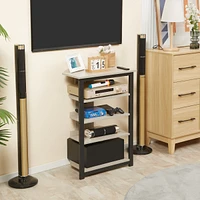 Tv Stand, Av Media Stand, Corner Audio Tower with Storage Shelves and Steel Frame, Living Room Storage, Gray