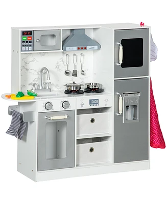 Play Kitchen Set for Kids, Kids Kitchen Playset with Lights Sounds, Apron and Chef Hat, Ice Maker, Microwave, Towel Rack, Utensils, Range Hood, Fun wi