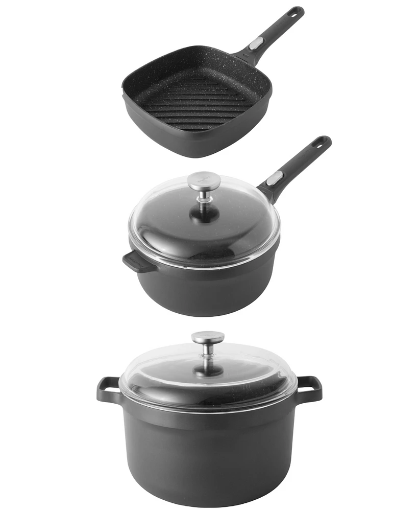 BergHOFF Gem 5Pc Nonstick Cast Aluminum Set, Grill Pan, Saute Pan & Stockpot