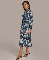 Donna Karan New York Women's Printed Belted A-Line Dress