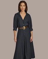 Donna Karan Women's Belted Midi Elbow-Sleeve Shirtdress