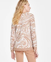 Jones New York Women's Paisley Hi-Lo Boat-Neck Sweater