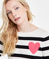 Jones New York Women's Striped Heart Boat-Neck Sweater