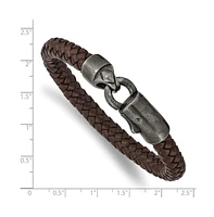 Chisel Stainless Steel White Bronze-plated Brown Leather Bracelet