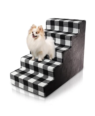 Home Base Dog Steps, 5-Step Design Pet Stairs for Small Dogs and Cats, Ramp for High Beds and Couch, Plaid, Soft, High Density Foam