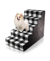 Home Base Dog Steps, 5-Step Design Pet Stairs for Small Dogs and Cats, Ramp for High Beds and Couch, Plaid, Soft, High Density Foam