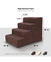 Home Base 4-Step Dog Stairs, Pet Steps for Dogs and Cats, Ramp High Bed Couch, Non-Slip, Density Foam Sherpa Top