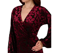 Adrianna Papell Women's Velvet Burnout Faux-Wrap Dress