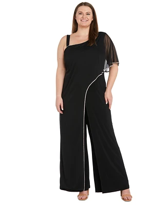 R & M Richards Plus Asymmetric-Neck Overlay Jumpsuit