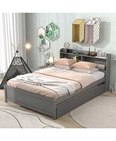 Slickblue Full Bed with Trundle and Built-In Bookcase for Space-Saving