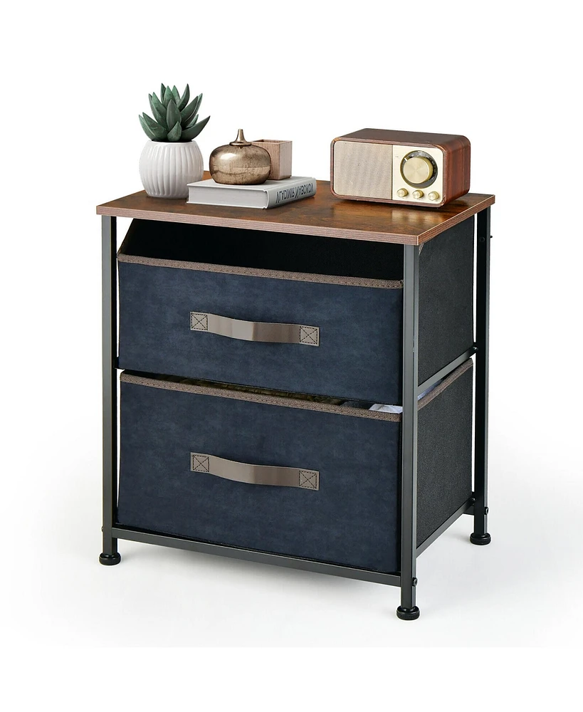 Gymax Nightstand End Side Table Dresser with 2 Pull-out Fabric Drawers for Bedroom