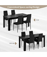 Gymax Modern Rectangular Kitchen Table Set w/ 4 Pvc Leather Dining Chairs Black