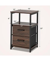 Gymax 2PCS Nightstand Bedside End Table with 2 Fabric Drawers & Storage Shelf