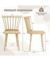 Gymax 4 Pcs Dining Chair Windsor High Spindle Back Wood Kitchen Chairs w/ Rubber Wood Frame Natural