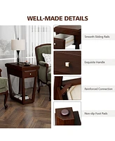 Gymax 2PCS Nightstand w/ Drawer Shelf End Side Table Rubber Wood Classic Espresso