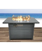 Mondawe 11'' H x 42'' L Steel Propane Outdoor Fire Pit Table with Lid