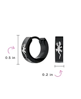 Bling Jewelry Lizard Hoop Kpop Earrings Laser Etched Black Ip Plated Stainless Steel