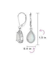 Bling Jewelry Traditional Elegant Cz Accent Halo Solitaire White Created Opal Teardrop Earrings Pendant Jewelry Set For Women .925 Sterling Silver