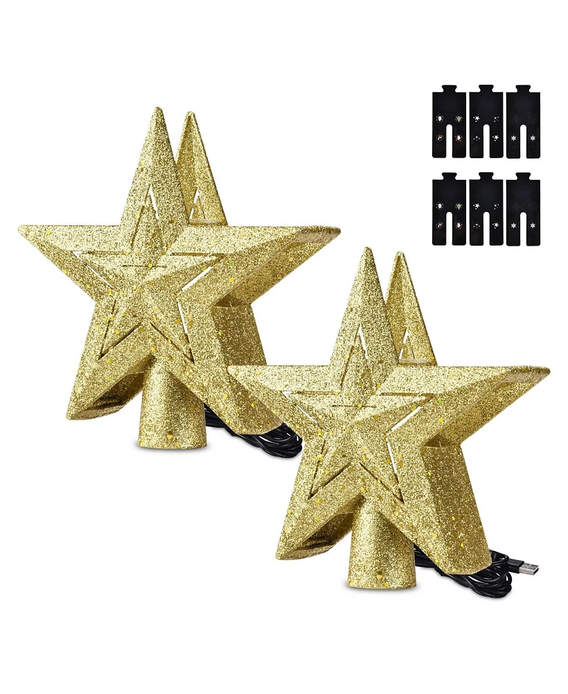 Yescom 2 Pack Christmas Tree Topper Star,3D Snowflake Rotating Projector,Led Lights,Golden Star Xmas Party Holiday Decorations