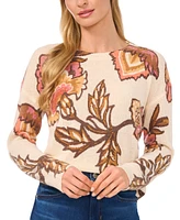 CeCe Women's Jacobean Patterned Crewneck Sweater