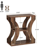 Tribesigns 24" Farmhouse End Table, 3-Tier Side Table with Storage Shelves, Industrial Wood Accent Table, Nightstand Bedside Table for Living Room, Be