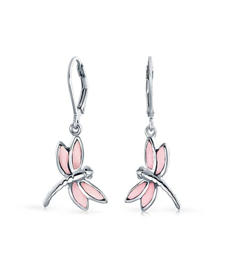 Bling Jewelry Dragonfly Butterfly Garden Pink Mop Lever back Earrings Sterling