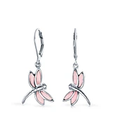 Bling Jewelry Dragonfly Butterfly Garden Pink Mop Lever back Earrings Sterling