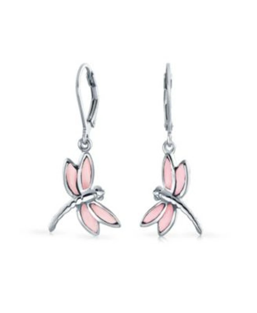 Bling Jewelry Dragonfly Butterfly Garden Pink Mop Lever back Earrings Sterling