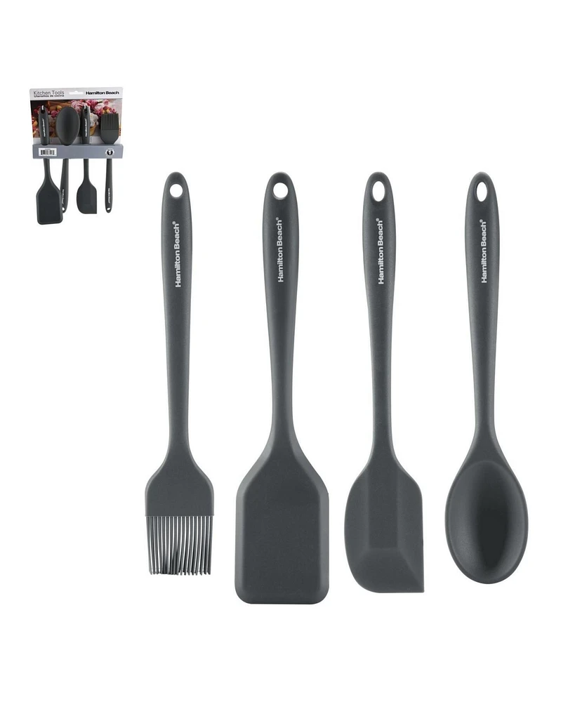 Hamilton Beach Silicone Baking 4pc Tool Set with Turner, Spoon, Spatula, Brush, Cooking Utensil Sets | Heat Resistant Silicone Spatula | Kitchen Utens