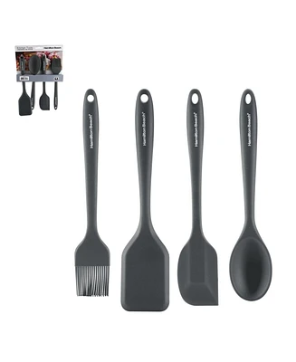Hamilton Beach Silicone Baking 4pc Tool Set with Turner, Spoon, Spatula, Brush, Cooking Utensil Sets | Heat Resistant Silicone Spatula | Kitchen Utens