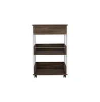 Depot E-Shop Pillar Kitchen Cart, Four Casters, Three Shelves, White / Dark Walnut - Multi