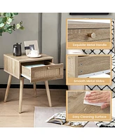 Gymax Nightstand Bedside End Sofa Table with Rattan Drawer for Bedroom & Living Room