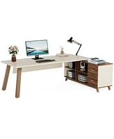 Tribesigns 71-Inch Executive Desk, L-Shaped Desk with 55-Inch Cabinet, Large Office Desk with Storage Shelves, Modern Computer Desk for Home Office