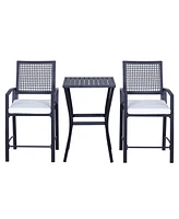 3pcs Patio Bar Set with Soft Cushion, Rattan Wicker Outdoor Furniture Set for Backyards, Lawn, Deck, Poolside