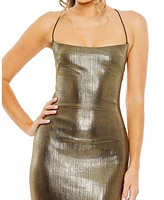 Mac Duggal Women's Metallic Corset Back Column Gown