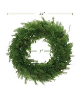 Floral Home 22" Juniper Wreath with Green Berries & Brown Twigs