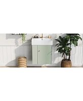 Simplie Fun 21.6 inch Modern Floating Bathroom Vanity with Ceramic Basin - Perfect for Small Bathrooms, Left side storage