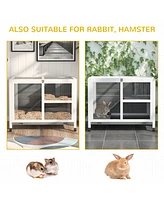 Streamdale Furniture Indoor Rabbit Hutch with Wheels, Desk and Side Table Sized, Wood Rabbit Cage, Waterproof Small Rabbit Cage, Gray