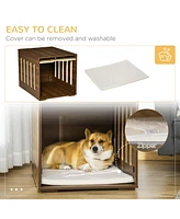 Furniture Style Dog Crate End Table with Removable Door Panel, Dog Crate Bed with Foam Cushion, Safety Lock, Indoor Use, for Small & Medium Dogs, Brow