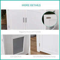 Wooden Cat Litter Box Enclosure Furniture with Adjustable Partition, Cat Washroom End Table with Open Shelf, White