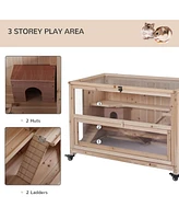 Extra Large Wooden Hamster Cage and Habitat Playground with 3 Ladders and 2 Huts, Syrian & Dwarf Hamster Small Animal Cage, Wheels, Pull-out Tray, Nat