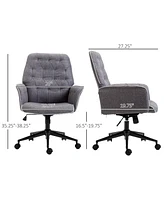 Linen Home Office Chair, Tufted Height Adjustable Computer Desk Chair with Swivel Wheels and Padded Armrests, Dark Gray