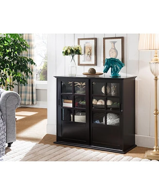 Kings Brand Furniture Holmes Espresso Wood Curio Cabinet with Glass Sliding Doors