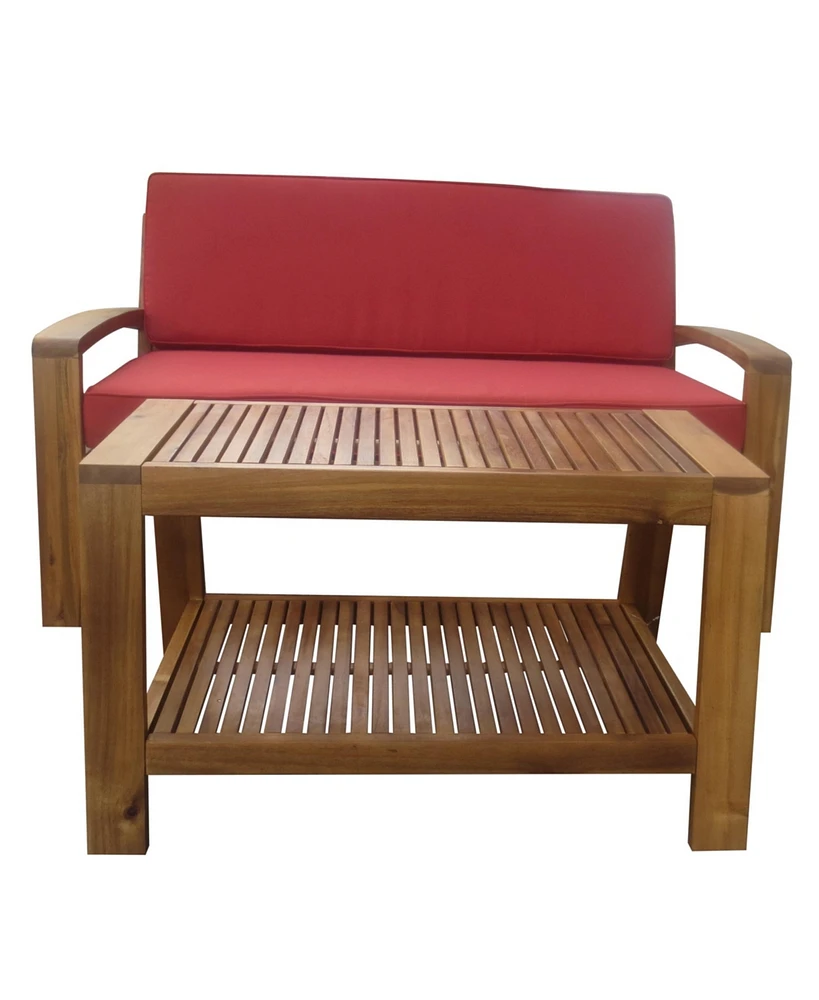 Simplie Fun Grenada Love Seat + Coffee Table + Red Cushion