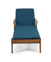 Premium Acacia Wood Chaise Lounge With Adjustable Seating And Water-Resistant Cushions