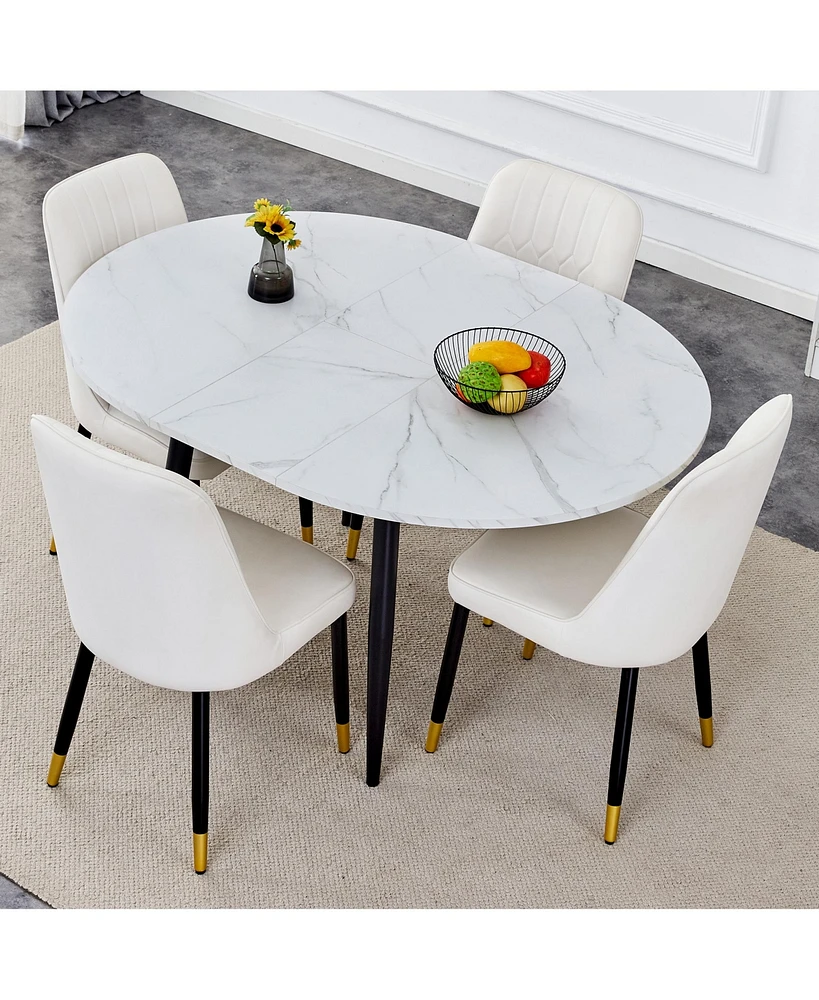 Streamdale Furniture Table and chair set.Modern Extendable Mdf Dining Table.The table has a telescopic design, suitable for gatherings of different si